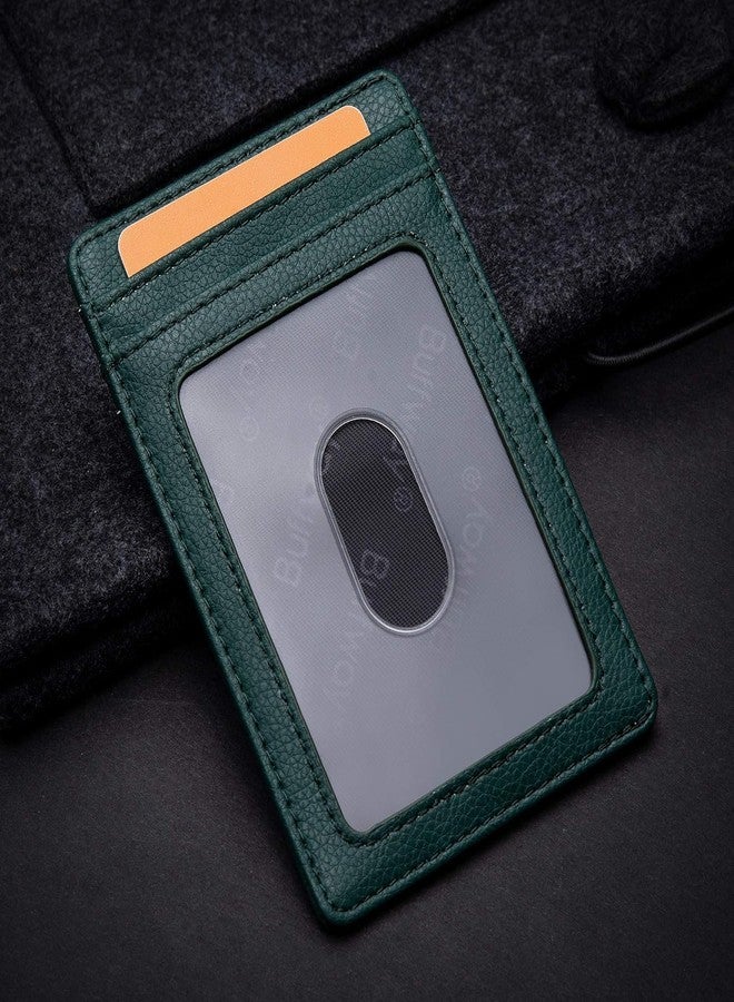 Buffway Genuine Leather Card Holder Wallet for Men Leather Original, Men and Women Slim RFID Wallet (Green) - Image 4